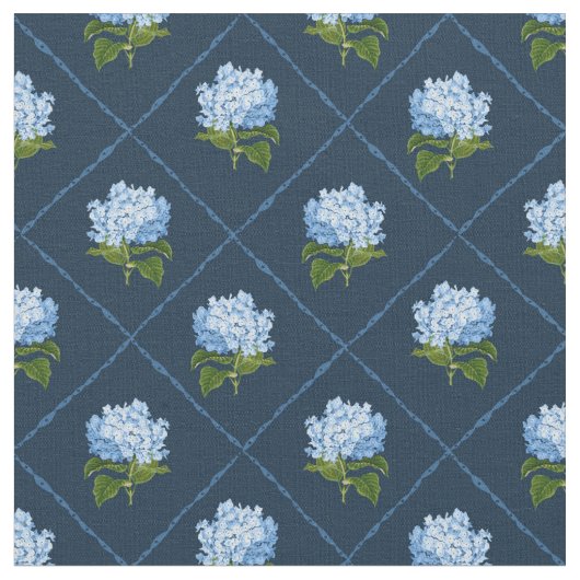 Blauwe Hydrangea Grandmillennial Navy Blue Stof (Close Up)