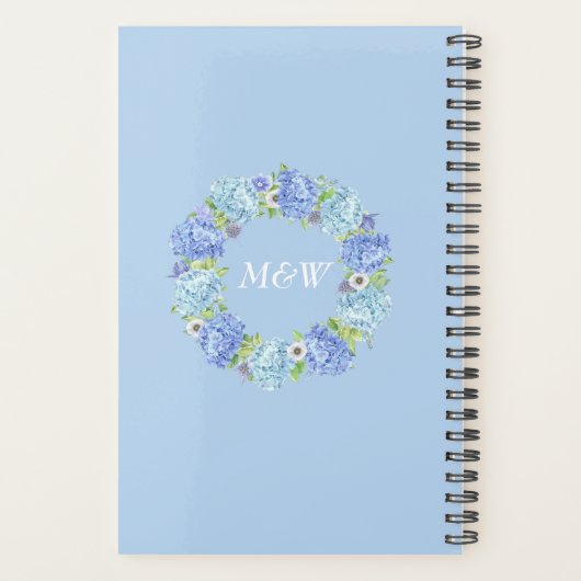 Blauwe Hydrangea groen Bloemen bruiloft planner (Achterkant)