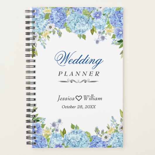 Blauwe Hydrangea groen Bloemen bruiloft planner (Voorkant)