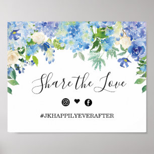 Blauwe Hydrangea Groene Huwelijk Hashtag Bord Poster