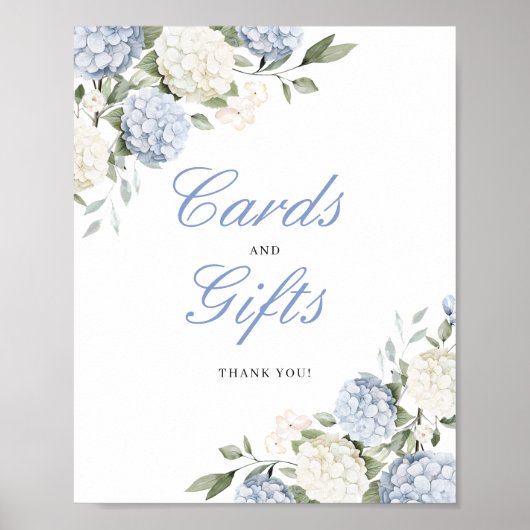 Blauwe Hydrangea Groene Kaarten & Cadeaus Trouwbor Poster (Voorkant)
