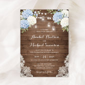 Blauwe Hydrangea Houten Kant String Licht Bruiloft Kaart