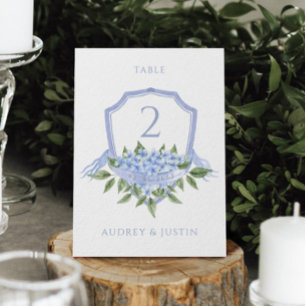 Blauwe Hydrangea Huwelijks Wapen Tafelkaart Kaart