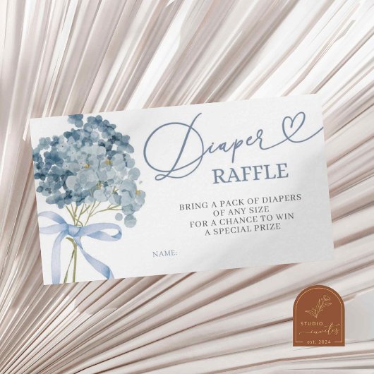 Blauwe Hydrangea Jongens Baby Shower Luier Raffle Informatiekaartje