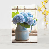 Blauwe Hydrangea Jubileum Boeket In Ruit Kaart (Gele Bloem)