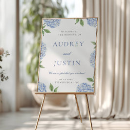 Blauwe Hydrangea Klassieke Rand, XL Trouw Welkom Poster
