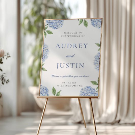 Blauwe Hydrangea Klassieke Rand, XL Trouw Welkom Poster