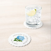 Blauwe Hydrangea Koppels Naam en trouwdatum Kartonnen Onderzetters (Insitu)