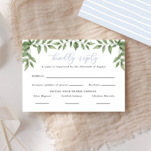 Blauwe Hydrangea Leaf Classic Wedding Reply RSVP Kaartje