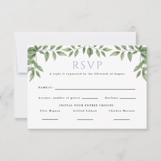 Blauwe Hydrangea Leaf Classic Wedding Reply RSVP Kaartje (Voorkant)