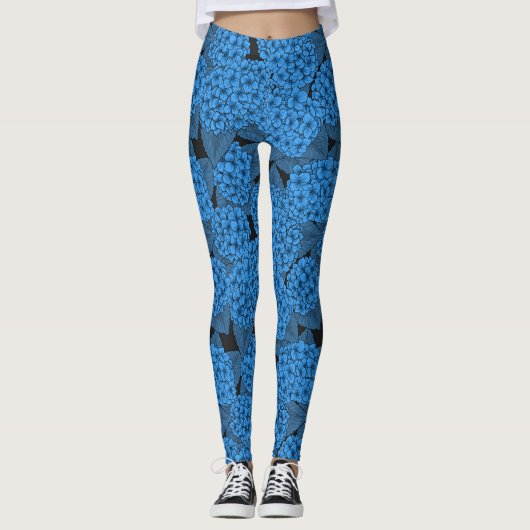 Blauwe hydrangea leggings (Voorkant)