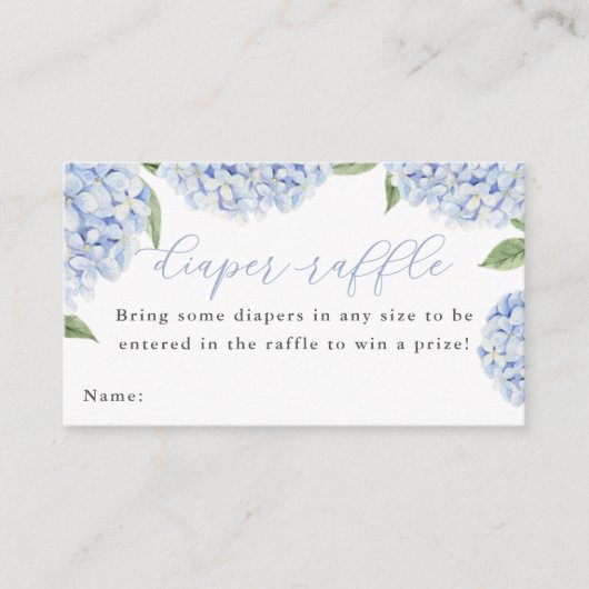 Blauwe Hydrangea Luier Raffle Kaart (Voorkant)