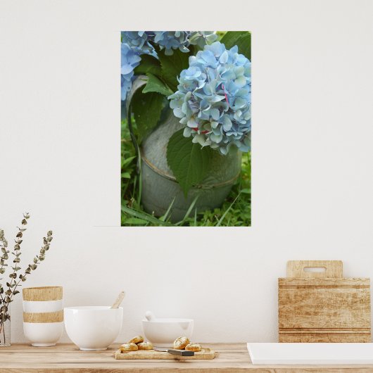 Blauwe hydrangea met Poster van Pitcher (Keuken)