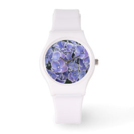 Blauwe hydrangea met witte grenswacht horloge