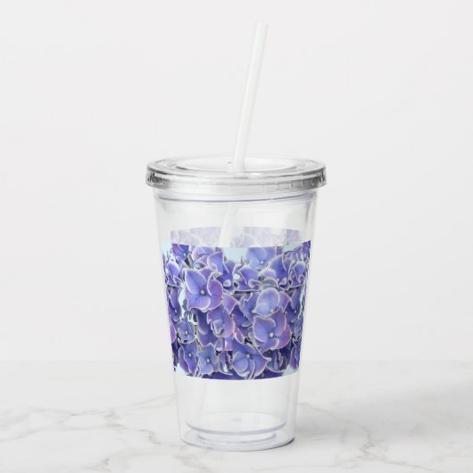 Blauwe hydrangea met witte rand Acryltumbler Acryl Drinkbeker (Achterkant)