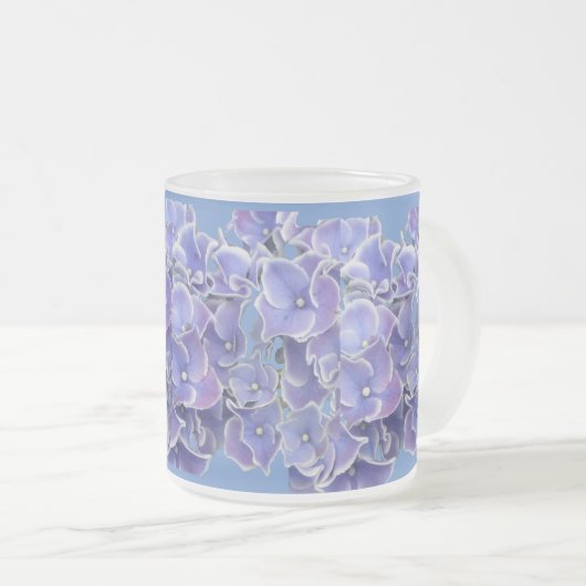 Blauwe hydrangea met witte rand Patroonglas Matglas Koffiemok (Voorkant rechts)