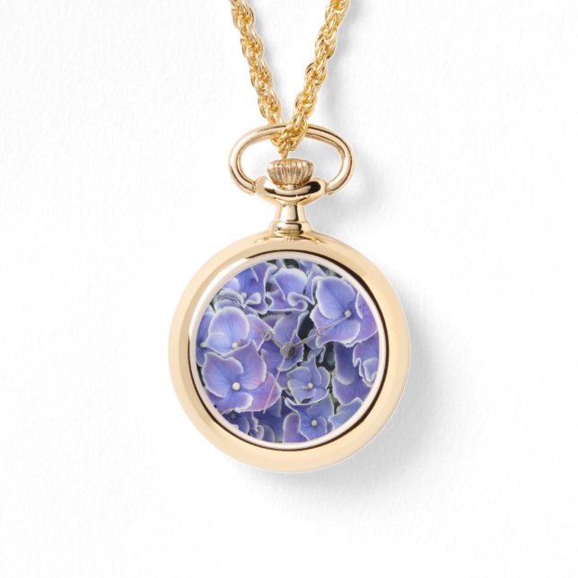 Blauwe Hydrangea met witte rand wrap rond horloge (Voorkant)