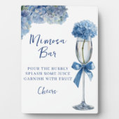 Blauwe Hydrangea Mimosa Bar Bruidsfeest Bord Fotoplaat (voorkant)