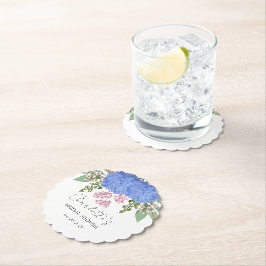 Blauwe Hydrangea Moderne  Bloemige Bruidsdouche Kartonnen Onderzetters (Insitu)