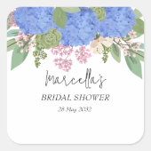 Blauwe Hydrangea Moderne  Bloemige Bruiloftsshower Vierkante Sticker (Voorkant)