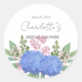 Blauwe Hydrangea Moderne Bloemrijke Bruidsdouche Ronde Sticker (Voorkant)