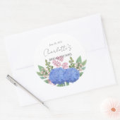 Blauwe Hydrangea Moderne Bloemrijke Bruidsdouche Ronde Sticker (Envelop)