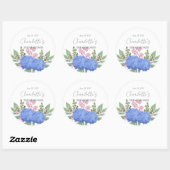 Blauwe Hydrangea Moderne Bloemrijke Bruidsdouche Ronde Sticker (Vel)