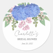 Blauwe Hydrangea Moderne Bloemrijke Bruidsuitnodi Ronde Sticker (Voorkant)