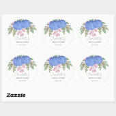Blauwe Hydrangea Moderne Bloemrijke Bruidsuitnodi Ronde Sticker (Vel)