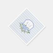 Blauwe Hydrangea Monogram Kam met Strepen Favor Servet (Hoek)