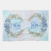 Blauwe Hydrangea Monogram Keukenhanddoek (Horizontaal)