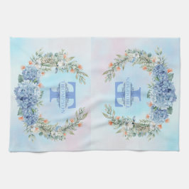 Blauwe Hydrangea Monogram Keukenhanddoek