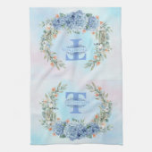 Blauwe Hydrangea Monogram Keukenhanddoek (Verticaal)