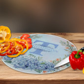 Blauwe Hydrangea Monogram Ronde snijplank