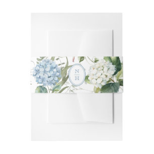 Blauwe Hydrangea Monogram Trouw Uitnodiging Buikba Uitnodigingen Wikkel