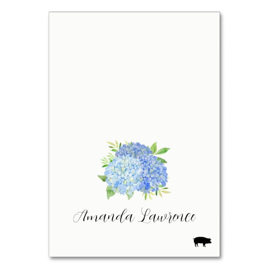 Blauwe Hydrangea Naam Varkensmaaltijd Optie Plaats Kaart (Voorkant)