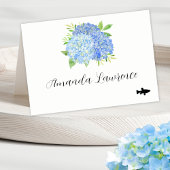 Blauwe Hydrangea Naam Vis en zeevruchten Maaltijd Kaart