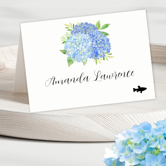 Blauwe Hydrangea Naam Vis en zeevruchten Maaltijd  Kaart