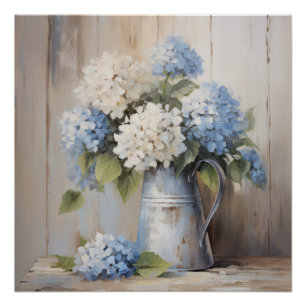 Blauwe Hydrangea olieverfschilderij Muurkunst Perfect Poster