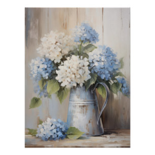 Blauwe Hydrangea olieverfschilderij Muurkunst Perfect Poster