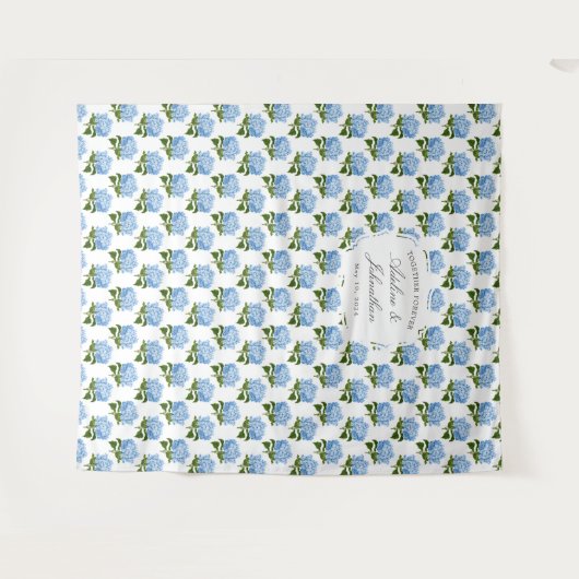 Blauwe Hydrangea Patroonbruiloft Achtergrond Wandkleed (Voorkant (horizontaal))