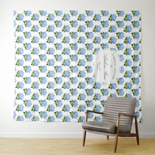 Blauwe Hydrangea Patterned Party Achtergrond Wandkleed (In Situ (horizontaal))