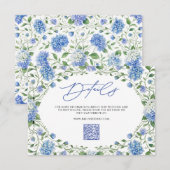 Blauwe Hydrangea QR Code Huwelijksdetails Informatiekaartje (Voorkant / Achterkant)