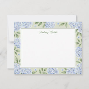 Blauwe Hydrangea Rand Groen Gepersonaliseerd Notitiekaartje