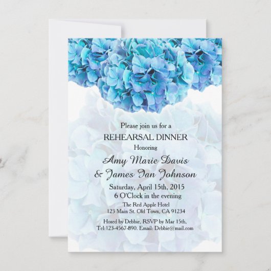 Blauwe hydrangea repetitie diner uitnodiging hydra (Voorkant)