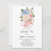 Blauwe Hydrangea Roze Bloemen Bruids Thee Douche Kaart (Voorkant)