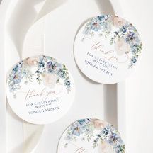 Blauwe Hydrangea & Roze Roze Bruiloft Favor Labels