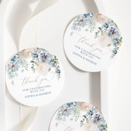 Blauwe Hydrangea & Roze Roze Bruiloft Favor Labels