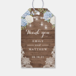 Blauwe Hydrangea Rustieke Houten Kant String Light Cadeaulabel