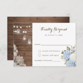 Blauwe Hydrangea Rustieke Houten Strijklichten RSV Kaart (Voorkant / Achterkant)